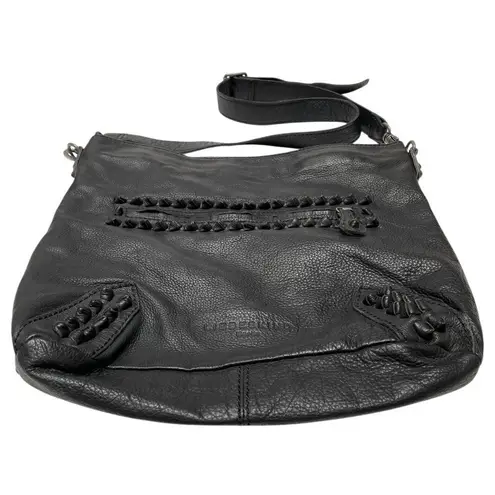 Liebeskind Berlin black leather hobo slouch crossbody purse with leather studs