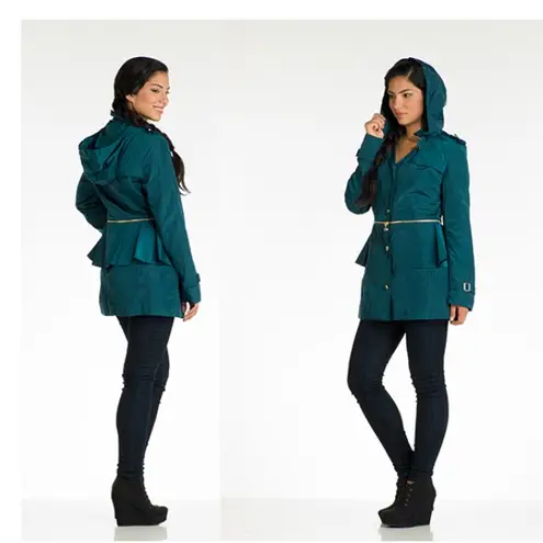 Betsey Johnson Teal Green 2-in-1 Convertible Zip Anorak Peplum Raincoat Hooded Jacket $200 EUC M