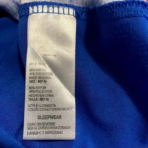 DISNEY Mickey Mouse Women's Short Sleeve Crop Top V Neck Sleep Shirt Sz M Blue Size M