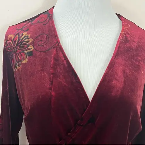 Clio Vintage Y2K Burgundy Velvet Floral Faux Wrap Top L Red Size L