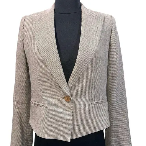 Max Mara Tan 1 Button Cropped Virgin Wool Blazer Jacket size 6