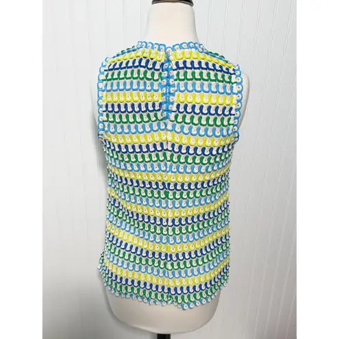 Johnny Was Jade Nili Crochet Knit Tank Top Blue Green Yellow Size Medium Stripe