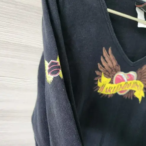 Harley Davidson Womens Black Heart Wings Cotton V Neck Long Sleeve T Shirt Sz 1X