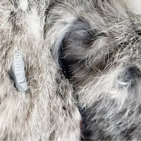 Vintage 80s Rabbit Fur Fox Tail Short Jacket Coat Made in Hong Kong Size Medium Gray