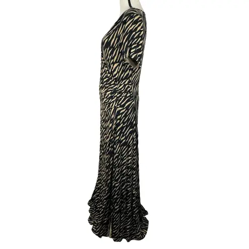 Soft Surroundings Large Maxi Dress Zebra Print Surplice V-Neck Stretch Side Slit