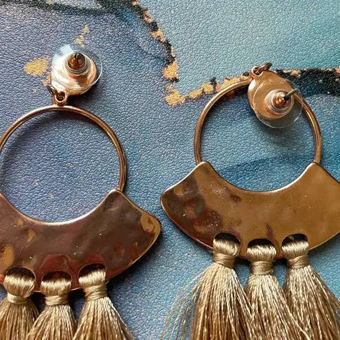 Rose Gold Hammered‎ Metal Tassel Earrings Circle Boutique Style Boho Jewelry Pink