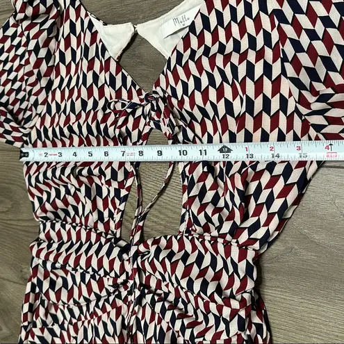 Mulla High Low Ruffle Cut Out Maxi Dress Red Black Geometric Size Medium