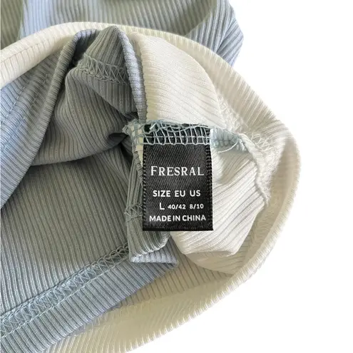 Fresral Stylish Two Tone Blue and White Asymmetrical Cutout Top Size L