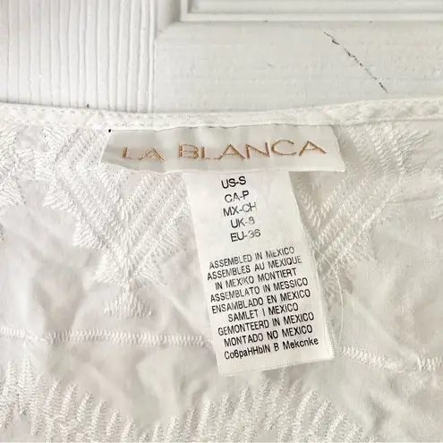 La Blanca  White Embroidered Eyelet V Neck Swim Cover Up Dress Small Bell Sleeves