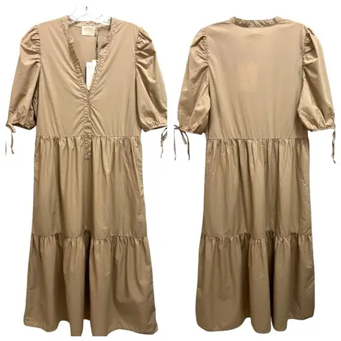 Nation Ltd NWT Dustin Romantic Midi Tiered Dress in Toasted Marshmallow Tan S