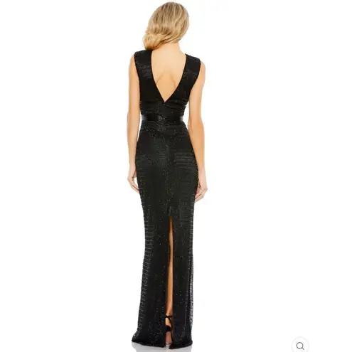 Mac Duggal 5625 Womens Black BEADED CAP SLEEVE V NECK COLUMN GOWN Dress