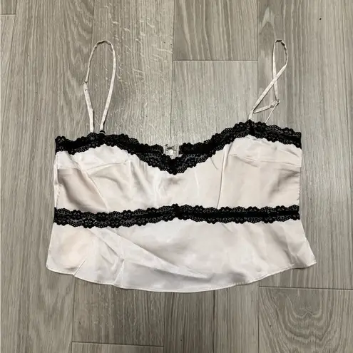Miss circle Yareli Beige Lace Trim Satin Strappy Top Pink Size L