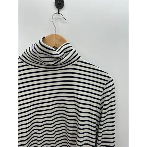 L.L.Bean  Black White Striped Turtleneck Long Sleeve Shirt Cotton Women Large Reg