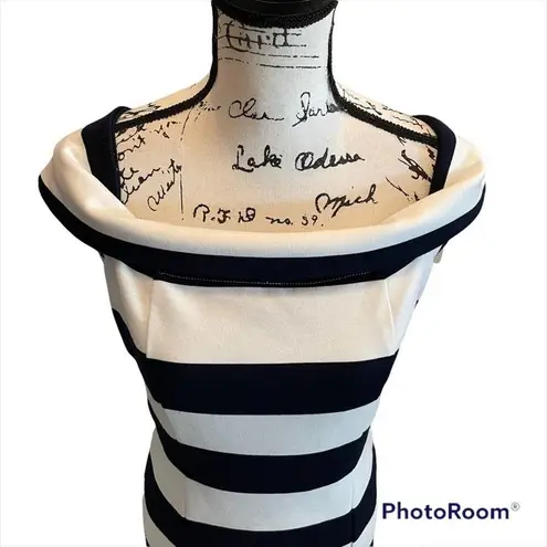 Dance & Marvel Bodycon Off Shoulder Dress Navy Blue White Size Large Stripe