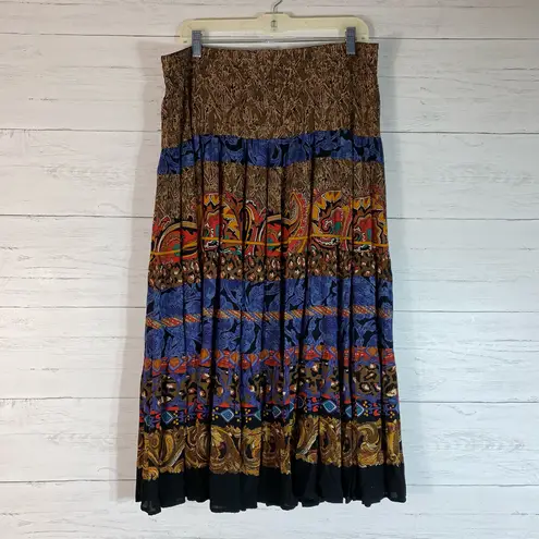 carole little Vintage tiered maxi skirt paisley mixed print size boho, waist 38"