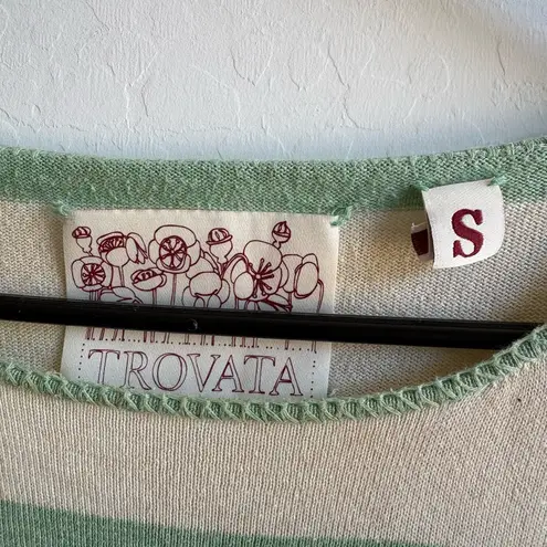 Trovata 100% Cotton Green & Cream Striped Sweater Size Small