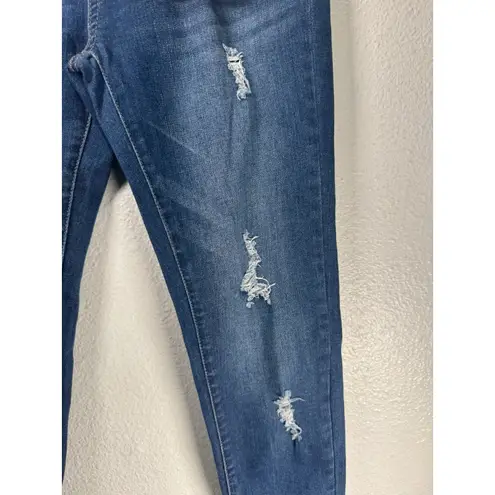Wax Jean High Rise Denim Skinny Jeans Medium Blue Wash Ripped Distressed Sz 7