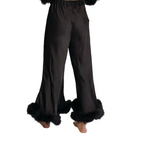 Sleeper Boudoir Feather Trim Flare Trousers NWT