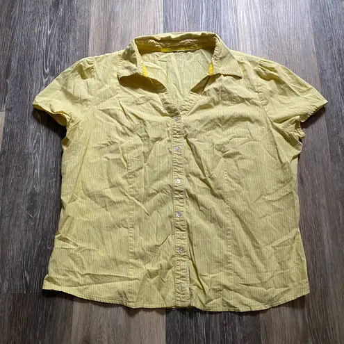 Vintage 90s Striped Cap Sleeve Butter Yellow Button Up Shirt Large Layers Indie