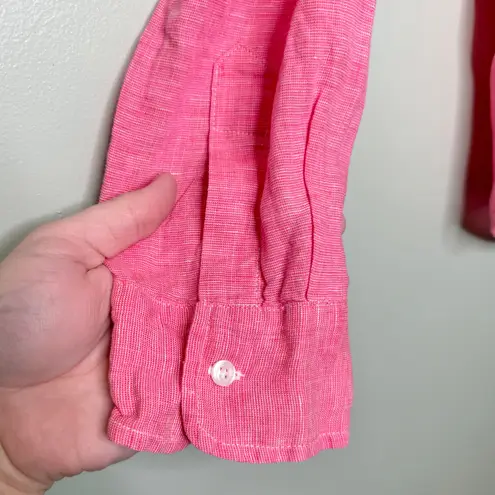 Frank & Eileen 100% Linen Barry Button Front Long Sleeve Shirt Pink Size Small - Image 8