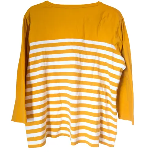 kim rogers Kim Rogers Yellow White Stripe Long Sleeve Cotton Shirt XL Glitter Print Casual