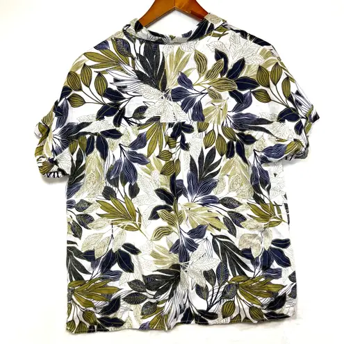 Tahari M Floral Top Palm Linen Lagenlook Coastal Vacation Beach Preppy Casual