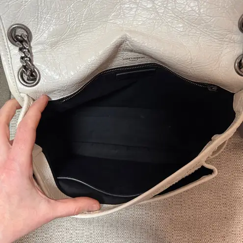 YSL Saint Laurent Niki Medium Flap Shoulder Bag in White Crinkled Leather