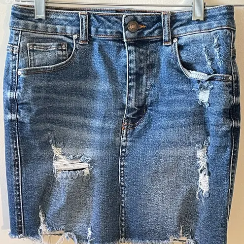 Wax Jean Distressed Denim Jean Skirt