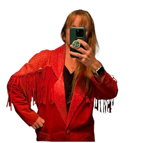 Vintage 1980s Avanti Red Suede Western Fringe Frontier Leather Coat medium