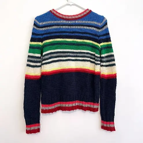 AMERICAN EAGLE Rainbow Navy Cream Striped Chunky Knit WOOL Etc Crew Neck Sweater thumbnail 11