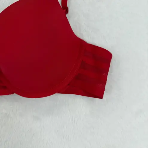 Adrienne Vittadini Studio Bra Size 36B Red Plunge Push Up Mesh Accents