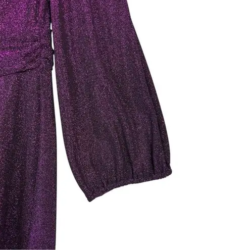 Saylor Deep Purple Metallic Asymmetrical Wrap Dress Sparkles Stretch size small