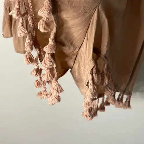 Ale By Alessandra Livia Womens Long Sleeve Romper Tassel V Neck Latte Cream Size