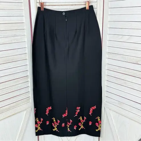 British Khaki  Beaded Floral Botton Twill Pencil‎ Maxi Skirt Black 10