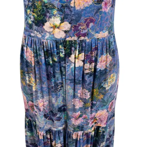 Peruvian Connection Poppy Maxi Dress Floral Print Sleeveless Blue Size Small