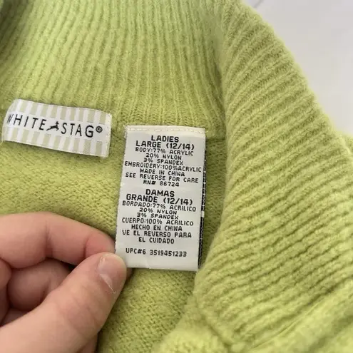 White Stag  1/4 Zip Up Womens Large L Green Floral Sweater Pullover Soft