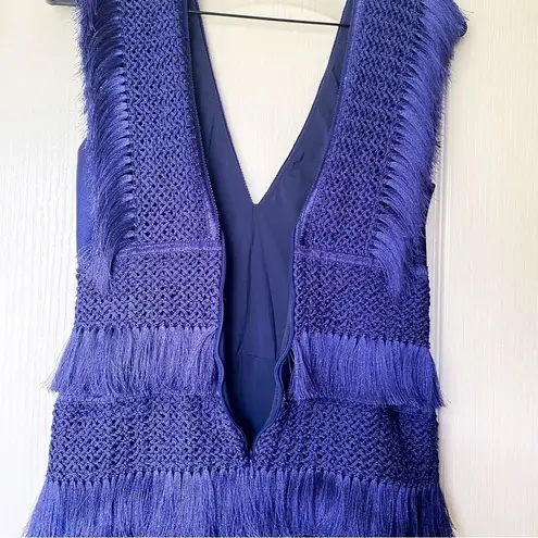 PatBO Dress Fringe Midi Crochet Tiered Sleeveless Beach Wedding Indigo 8 NWT Blue