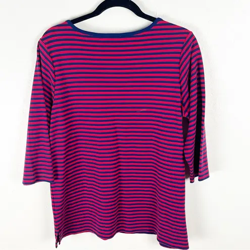 Quacker Factory Striped 3/4 Sleeves Sequin Lobster Shoulder Accents Top Medium