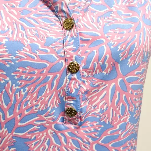 La Mer Luxe Pink White Periwinkle Coral Sleeveless V Neck Buttons Top Small