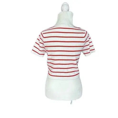Callahan Lucy Red & White Stripe Turtleneck Short Sleeve Cropped Sweater Size XS Red - Image 4