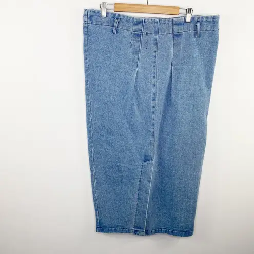 An C'Mon Women Denim Midi Pencil Skirt Size M/10 Wool Cotton Slit Light Wash Blue Size M