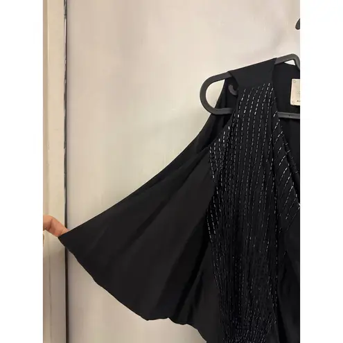 Madison Marcus Black Beaded Cold Shoulder Drape Neck Tunic Top XS