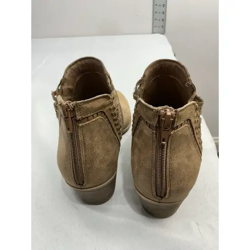 Fergalicious Womans By Fergie Bizzy Booties 10 M Tan Back Zip Cut Out Block Heel