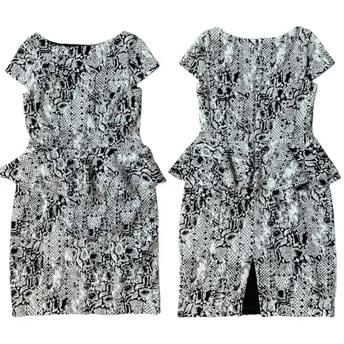 Alexia Admor Snake Print Black & White Knee Length Peplum Size Large Dress
