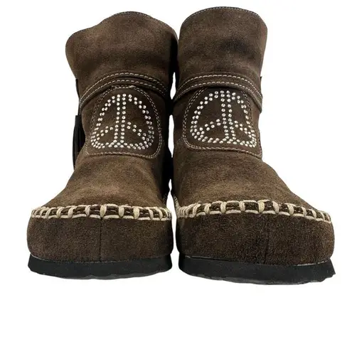 Vintage Sherpa Lined Suede Moccasin Winter Boots Women’s Size 6.5/7 Brown