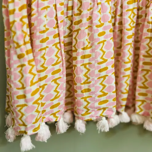 Figue Pink White Brown Geometric Tassel VNeck Tie Cinch Waist Dress Cover