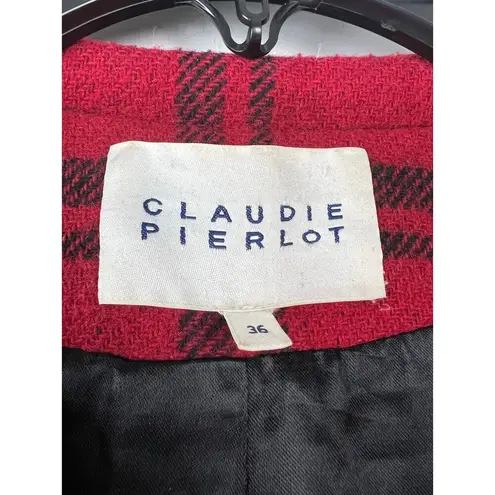 Claudie Peirlot Red Black Wool Blend Plaid Coat 4