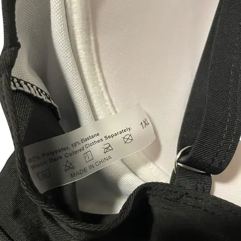 Black Swim Top with White Polka Dots Built in Bra Cups Size 1XL