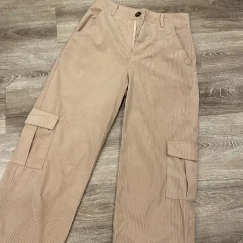 SheIn wide leg cargo pants corduroy tan beige small