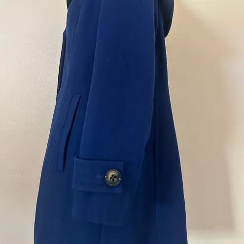 London Fog Women's Navy Trench Coat Sz L Wool Blend Hooded Winter preppy Jacket